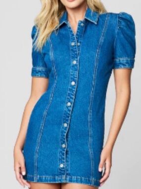 BLANK-NYC Women's Puff Sleeve Mini Denim Dress (Walk in The Park) Size Small